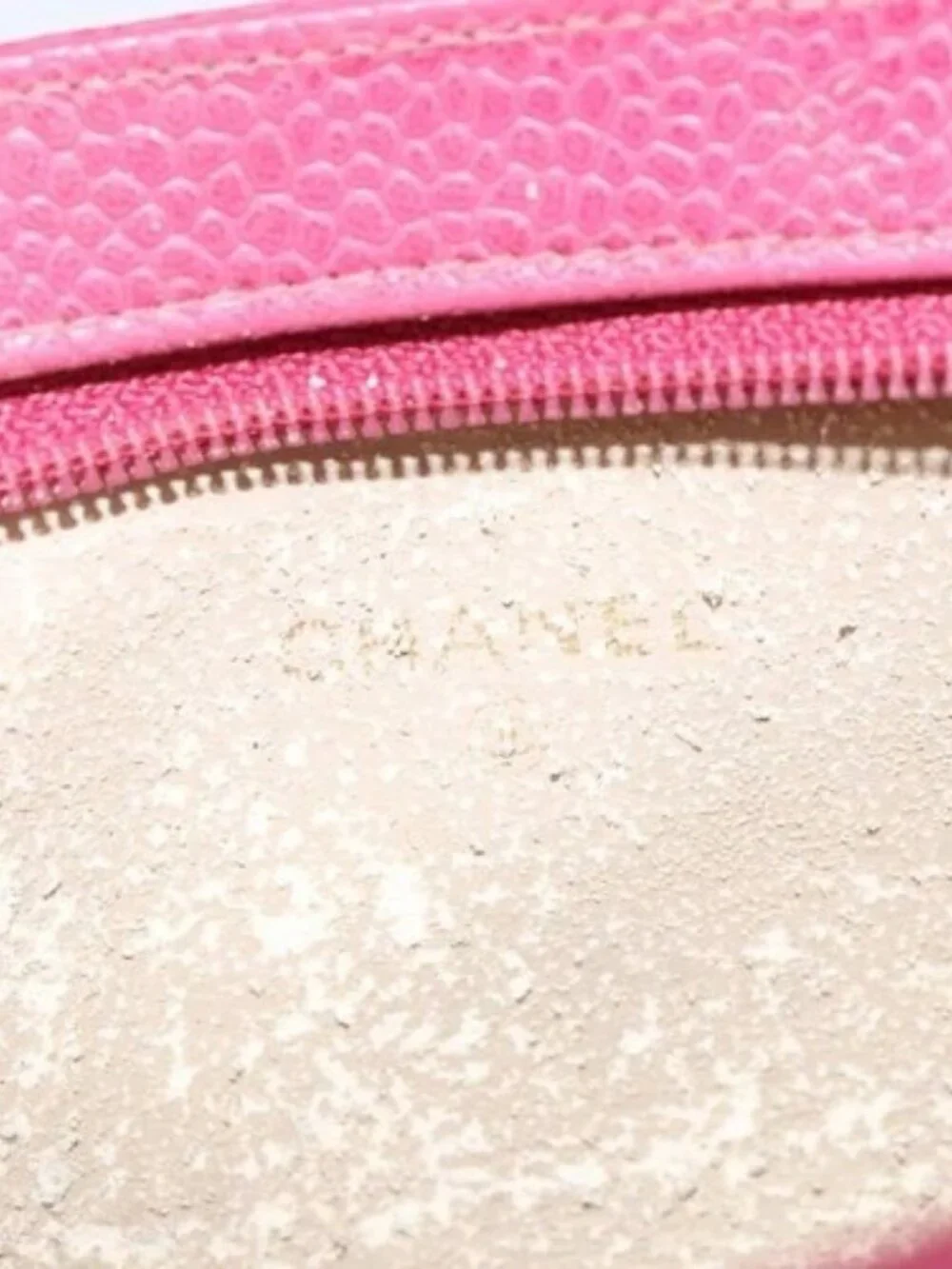 CHANEL COCO Mark Pouch Grained Calf Skin Pink Gold CC Auth 163727